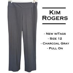 Kim Rogers Dress Pants 12 Charcoal Gray High Rise Straight Leg Pull On NEW